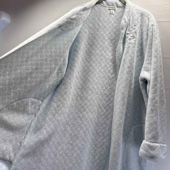 Miss Elaine Bathrobe Size XL Blue Soft Long Zipper Textured Embroidered Pockets - Picture 6 of 11
